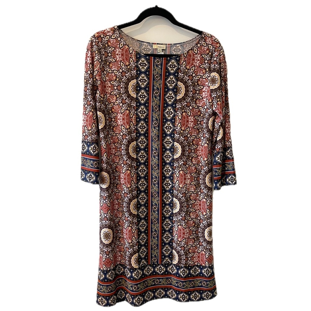 Elegant Multicolor Patterned Dress Size Large